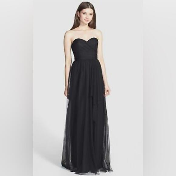 Amsale Strapless Tule Gown Sz 12 Black Whimsigoth Empire Waist Formal Prom Event - Picture 1 of 16